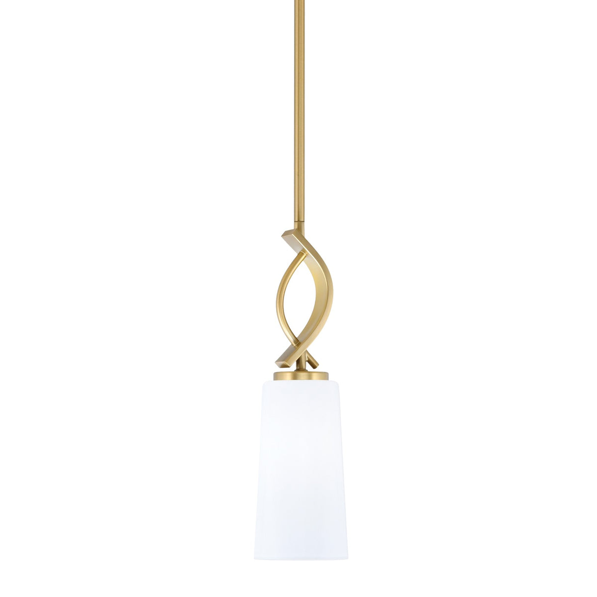Toltec Cavella 5in 1-Light Mini Pendant | New Age Brass and White Opal Glass | Kitchen Island & Dining Room | 5 x 5 x 16.75 in | Model 3901-NAB-291