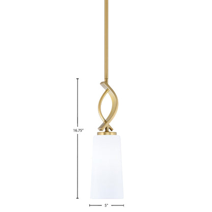 Toltec Cavella 5in 1-Light Mini Pendant | New Age Brass and White Opal Glass | Kitchen Island & Dining Room | 5 x 5 x 16.75 in | Model 3901-NAB-291