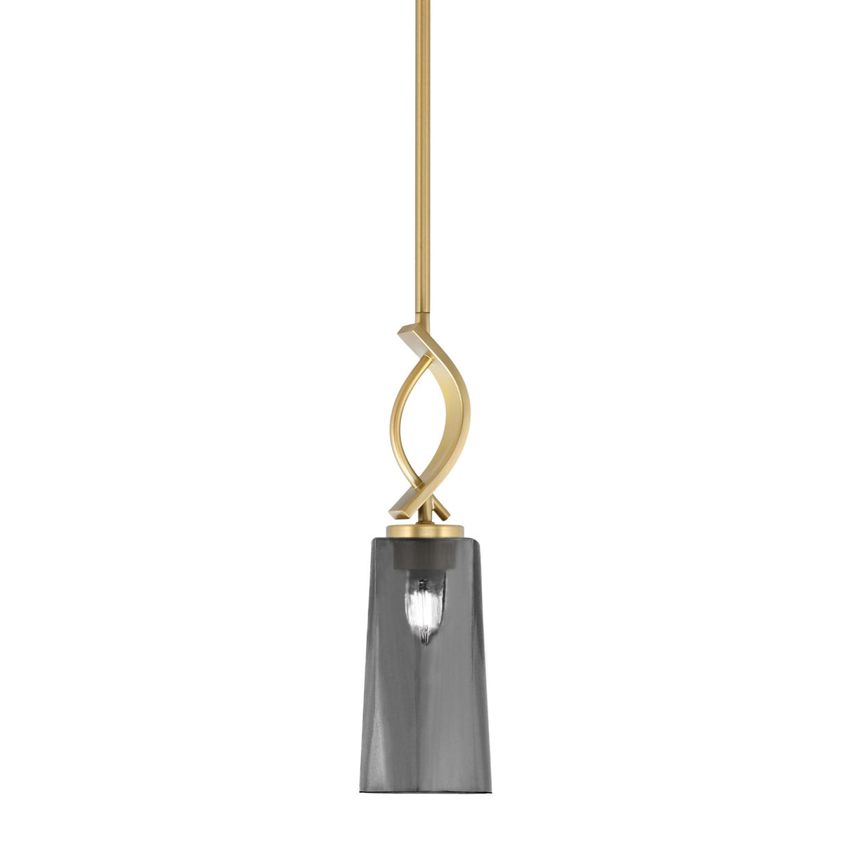 Toltec Cavella 5in 1-Light Mini Pendant | New Age Brass and Smoke Bubble Glass | Kitchen Island & Dining Room | 5 x 5 x 16.75 in | Model 3901-NAB-292