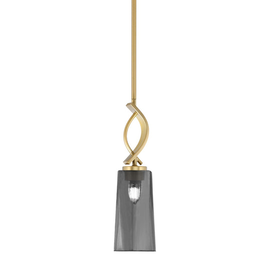Toltec Cavella 5in 1-Light Mini Pendant | New Age Brass and Smoke Bubble Glass | Kitchen Island & Dining Room | 5 x 5 x 16.75 in | Model 3901-NAB-292