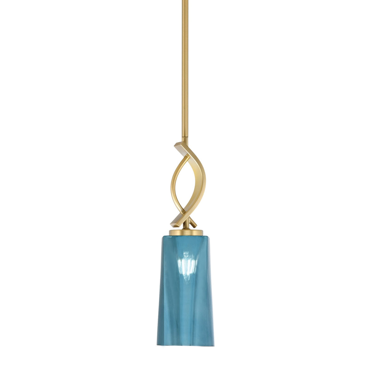 Toltec Cavella 5in 1-Light Mini Pendant | New Age Brass and Blue Gradient Glass | Kitchen Island & Dining Room | 5 x 16.75 in | Model 3901-NAB-295