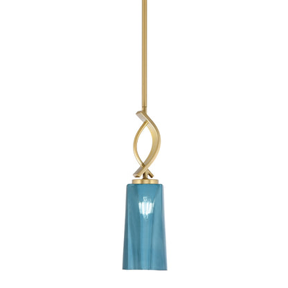 Toltec Cavella 5in 1-Light Mini Pendant | New Age Brass and Blue Gradient Glass | Kitchen Island & Dining Room | 5 x 16.75 in | Model 3901-NAB-295