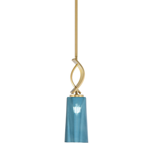 Toltec Cavella 5in 1-Light Mini Pendant | New Age Brass and Blue Gradient Glass | Kitchen Island & Dining Room | 5 x 16.75 in | Model 3901-NAB-295
