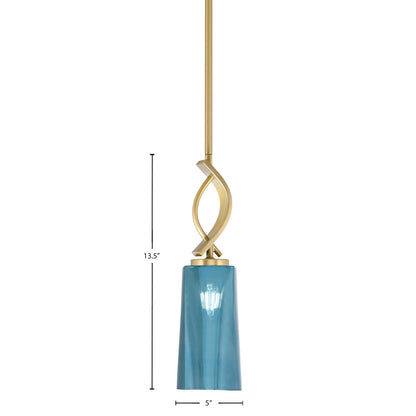 Toltec Cavella 5in 1-Light Mini Pendant | New Age Brass and Blue Gradient Glass | Kitchen Island & Dining Room | 5 x 16.75 in | Model 3901-NAB-295