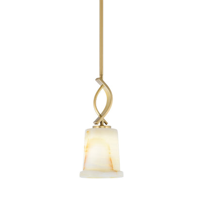Toltec Cavella 5in 1-Light Mini Pendant | New Age Brass and Natural Stone | Kitchen Island & Dining Room | 5 x 12.75 in | Model 3901-NAB-4128