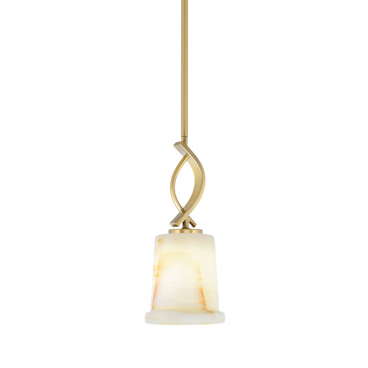 Toltec Cavella 5in 1-Light Mini Pendant | New Age Brass and Natural Stone | Kitchen Island & Dining Room | 5 x 12.75 in | Model 3901-NAB-4128