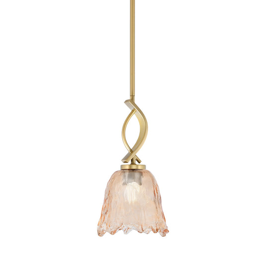 Toltec Cavella 7in 1-Light Mini Pendant | New Age Brass and Amber Lava Glass | Kitchen Island & Dining Room | 7 x 13.5 in | Model 3901-NAB-4233