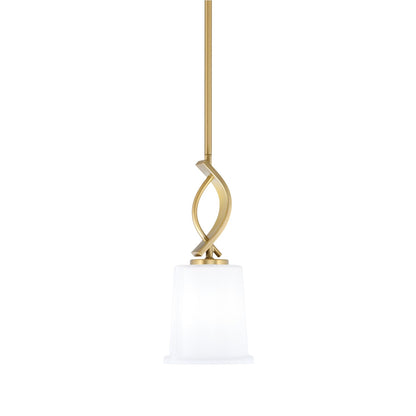 Toltec Cavella 5in 1-Light Mini Pendant | New Age Brass and White Opal Glass | Kitchen Island & Dining Room | 5 x 12.75 in | Model 3901-NAB-5031