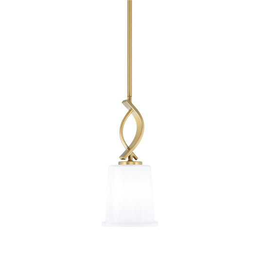 Toltec Cavella 5in 1-Light Mini Pendant | New Age Brass and White Opal Glass | Kitchen Island & Dining Room | 5 x 12.75 in | Model 3901-NAB-5031