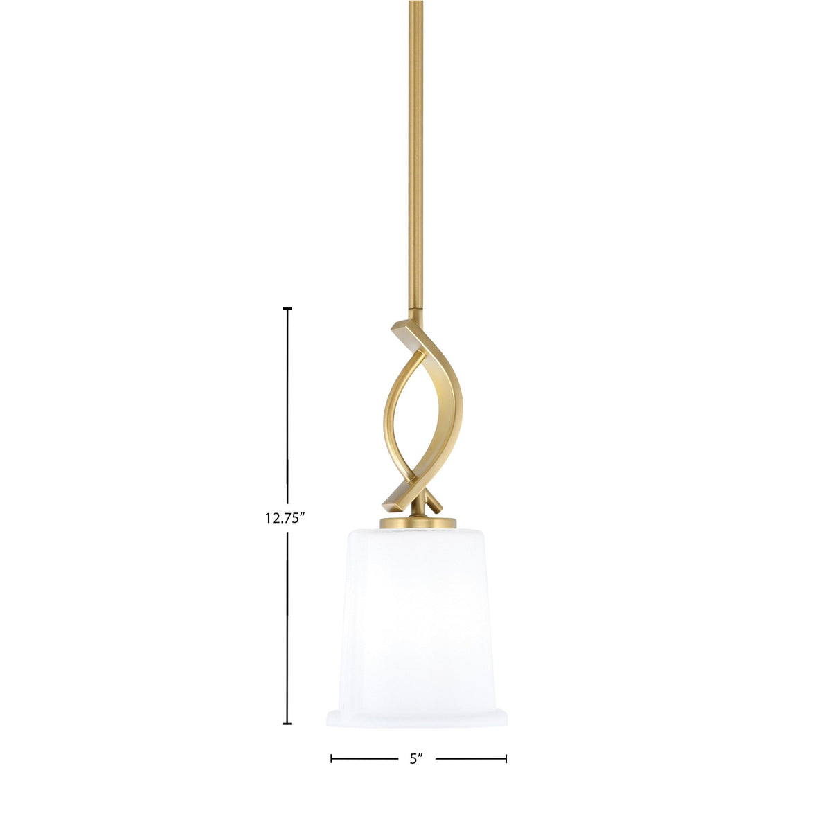 Toltec Cavella 5in 1-Light Mini Pendant | New Age Brass and White Opal Glass | Kitchen Island & Dining Room | 5 x 12.75 in | Model 3901-NAB-5031
