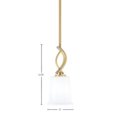 Toltec Cavella 5in 1-Light Mini Pendant | New Age Brass and White Opal Glass | Kitchen Island & Dining Room | 5 x 12.75 in | Model 3901-NAB-5031