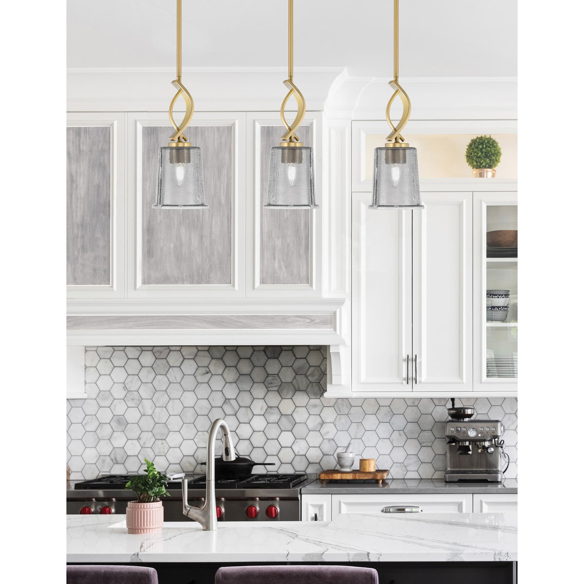 Toltec Cavella 5in 1-Light Mini Pendant | New Age Brass and Smoke Bubble Glass | Kitchen Island & Dining Room | 5 x 12.75 in | Model 3901-NAB-5032