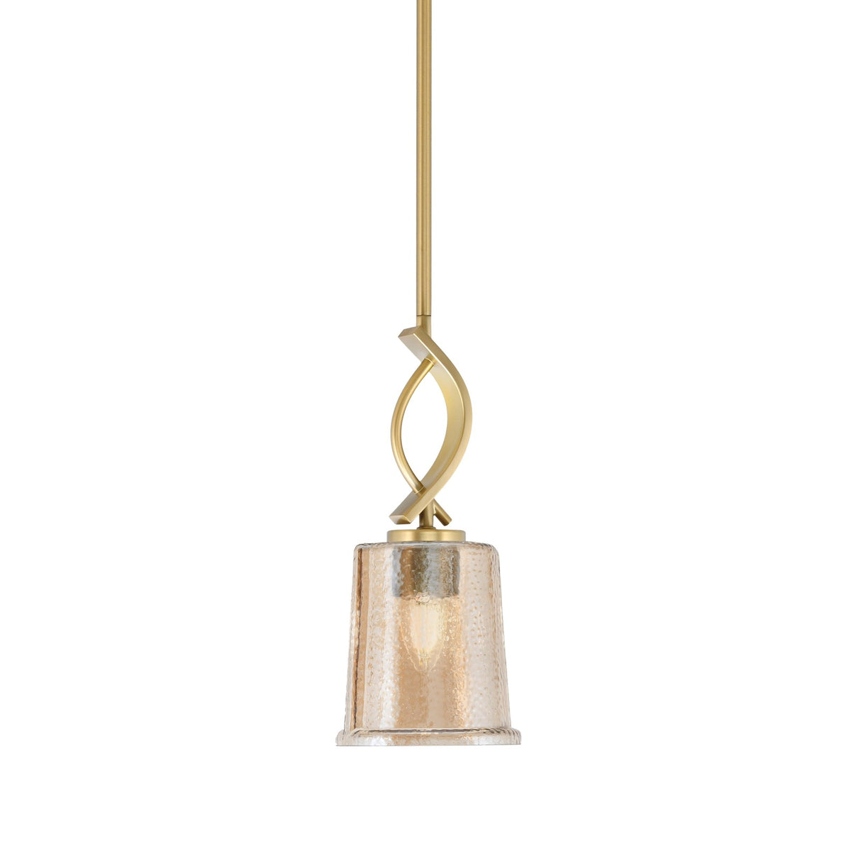 Toltec Cavella 5in 1-Light Mini Pendant | New Age Brass and Amber Bubble Glass | Kitchen Island & Dining Room | 5 x 12.75 in | Model 3901-NAB-5033