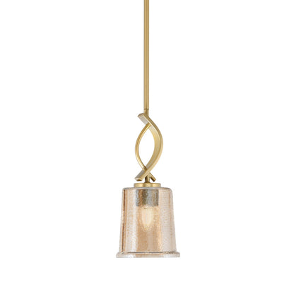 Toltec Cavella 5in 1-Light Mini Pendant | New Age Brass and Amber Bubble Glass | Kitchen Island & Dining Room | 5 x 12.75 in | Model 3901-NAB-5033