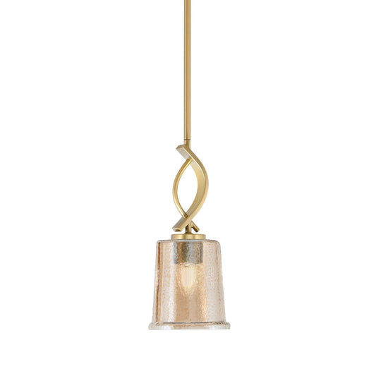 Toltec Cavella 5in 1-Light Mini Pendant | New Age Brass and Amber Bubble Glass | Kitchen Island & Dining Room | 5 x 12.75 in | Model 3901-NAB-5033