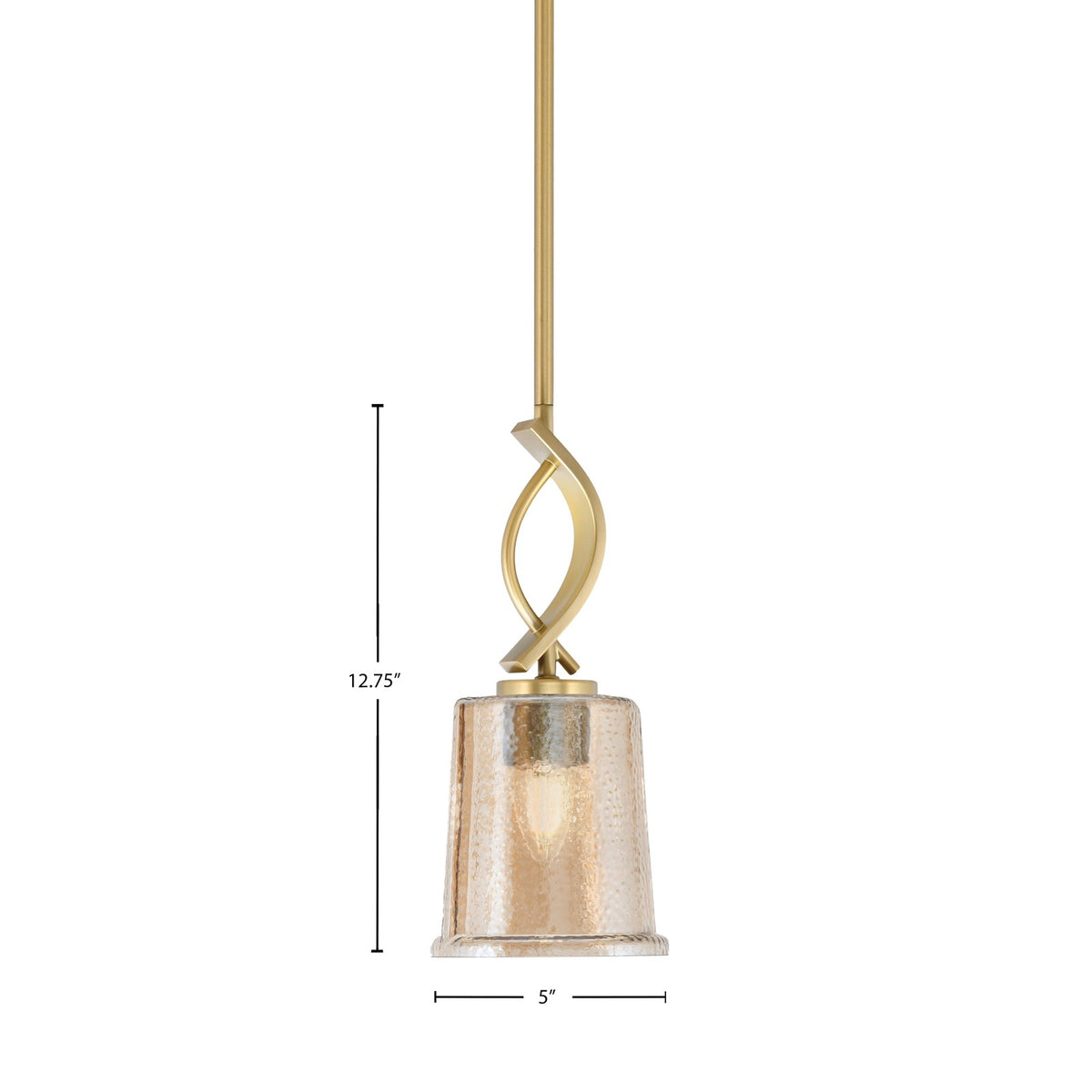 Toltec Cavella 5in 1-Light Mini Pendant | New Age Brass and Amber Bubble Glass | Kitchen Island & Dining Room | 5 x 12.75 in | Model 3901-NAB-5033