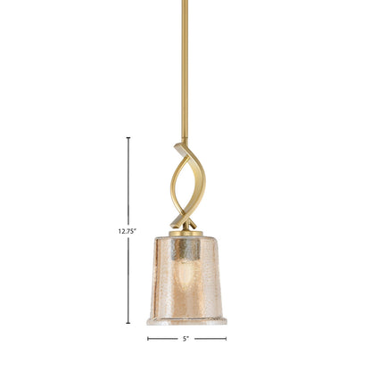 Toltec Cavella 5in 1-Light Mini Pendant | New Age Brass and Amber Bubble Glass | Kitchen Island & Dining Room | 5 x 12.75 in | Model 3901-NAB-5033