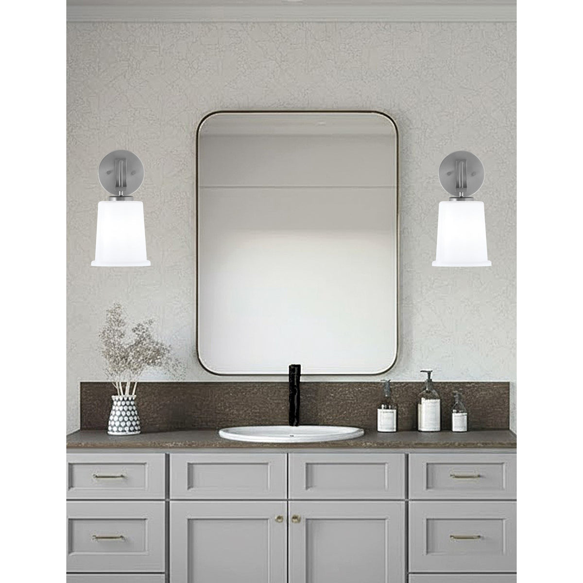 Toltec Cavella 1-Light Wall Sconce | Modern Graphite and White Opal Glass | Bathroom & Hallway Vanity Light | 5 x 7.75 x 11 in | Model 3911-GP-5031