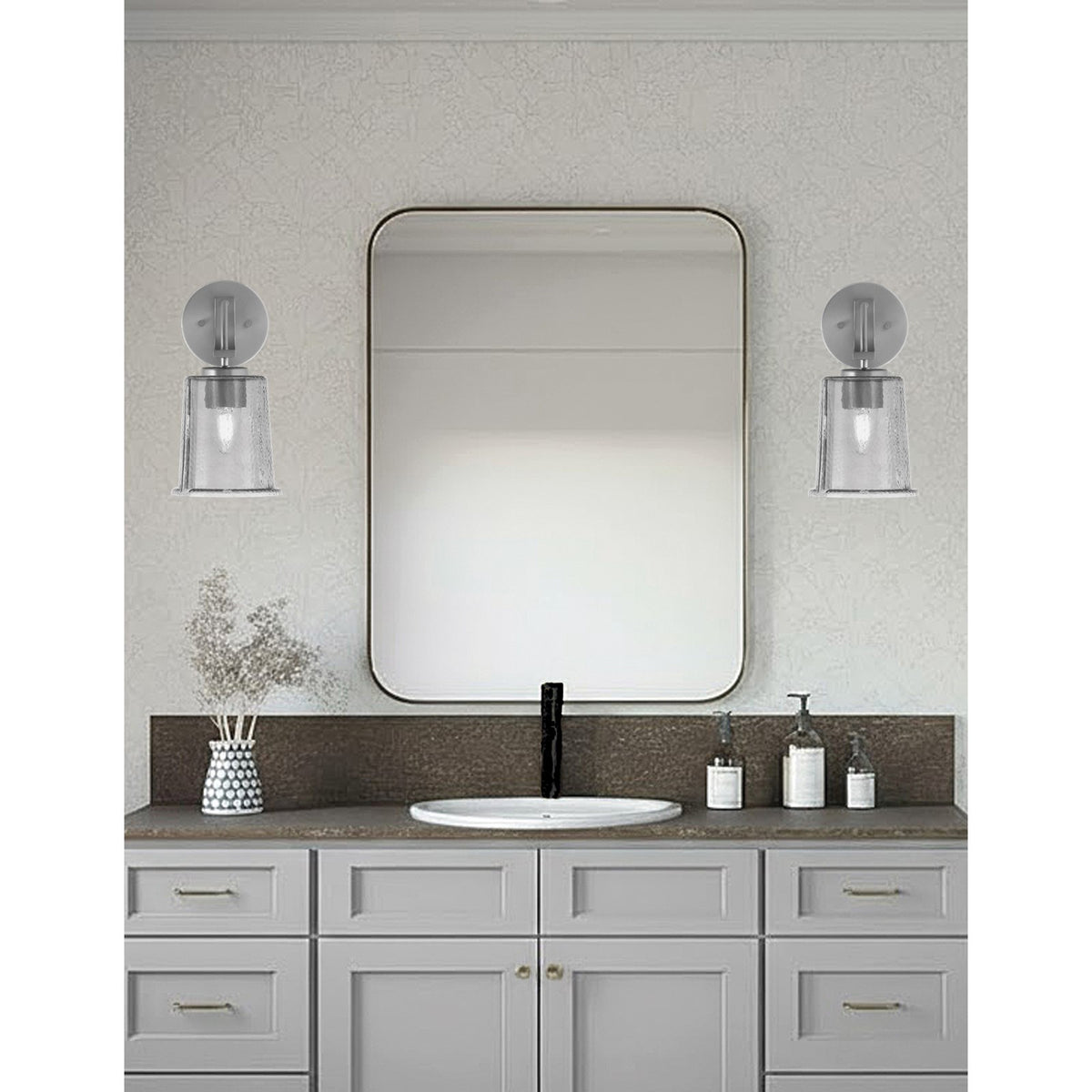 Toltec Cavella 1-Light Wall Sconce | Modern Graphite and Smoke Bubble Glass | Bathroom & Hallway Vanity Light | 5 x 7.75 x 11 in | Model 3911-GP-5032