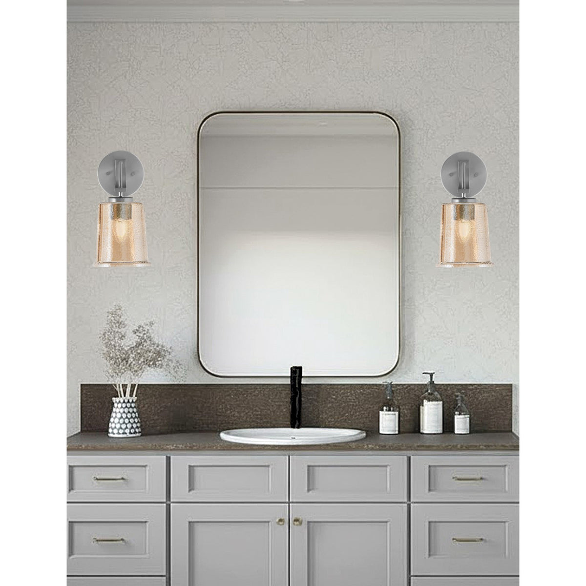 Toltec Cavella 5in 1-Light Wall Sconce | Modern Graphite and Amber Bubble Glass | Bathroom & Hallway | 5 x 7.75 x 11 in | Model 3911-GP-5033