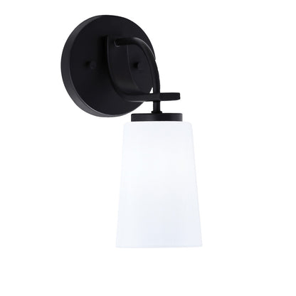 Toltec Cavella 11in 1-Light Wall Sconce | Modern Matte Black and White Opal Glass | Bedroom & Hallway Accent Light | Model 3911-MB-261