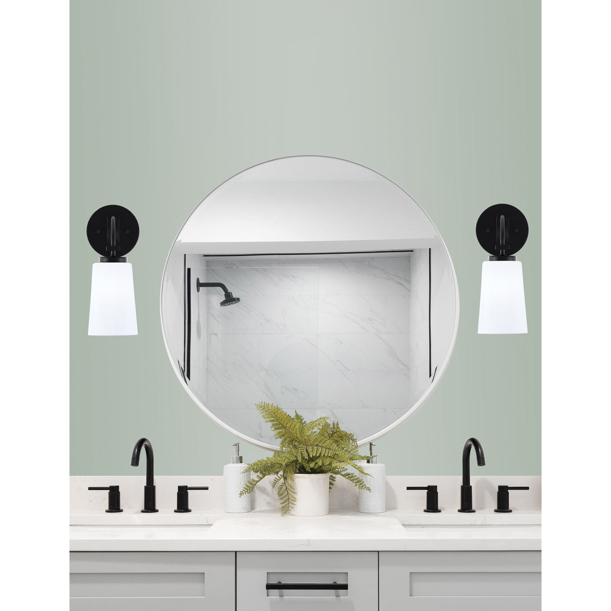 Toltec Cavella 11in 1-Light Wall Sconce | Modern Matte Black and White Opal Glass | Bedroom & Hallway Accent Light | Model 3911-MB-261
