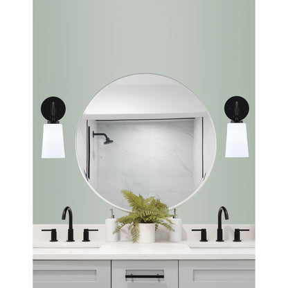 Toltec Cavella 11in 1-Light Wall Sconce | Modern Matte Black and White Opal Glass | Bedroom & Hallway Accent Light | Model 3911-MB-261