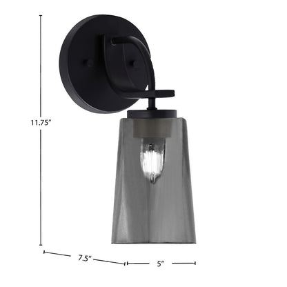 Toltec Cavella 11in 1-Light Wall Sconce | Modern Matte Black and Smoke Bubble Glass | Bedroom & Hallway Accent Light | Model 3911-MB-262