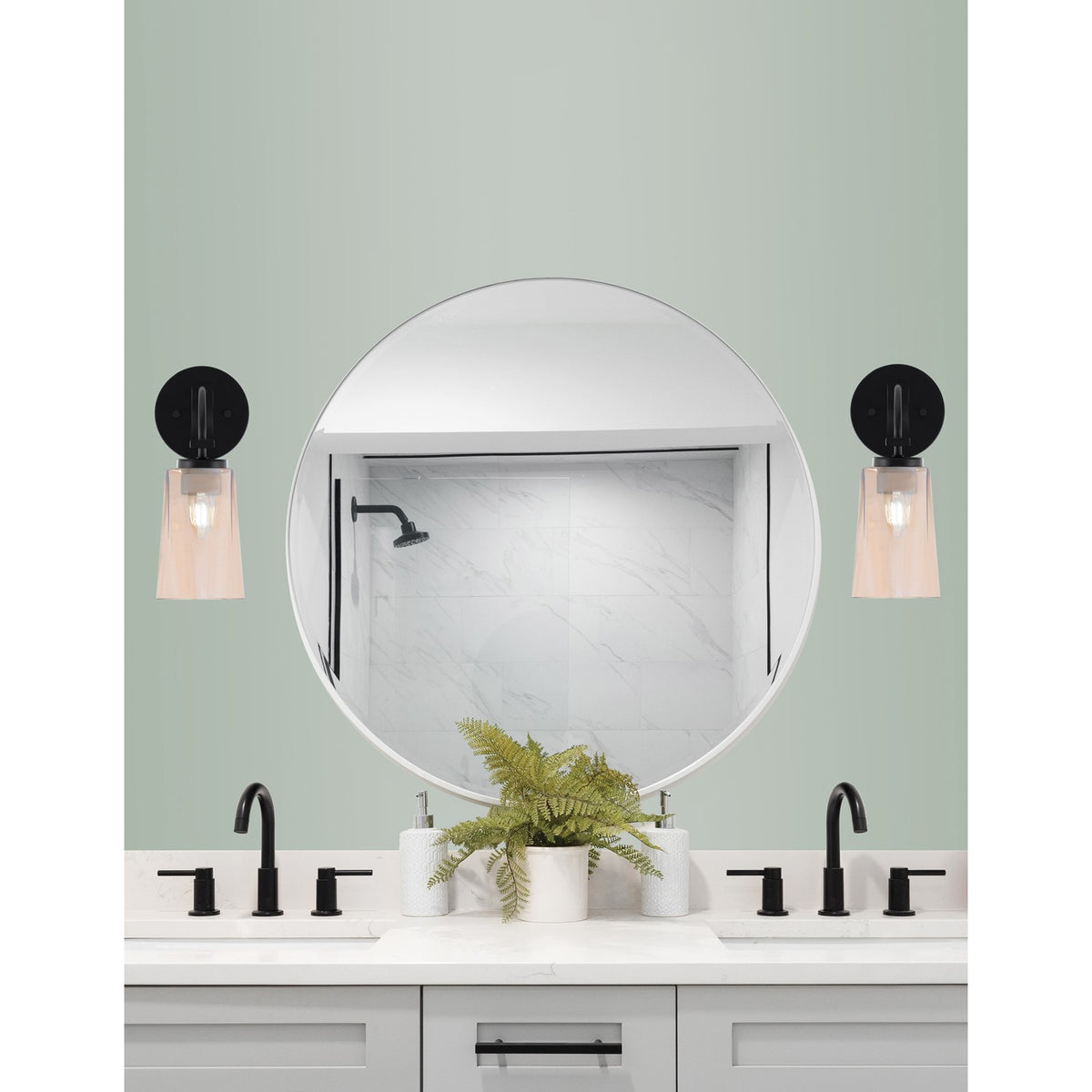 Toltec Cavella 11in 1-Light Wall Sconce | Modern Matte Black and Amber Gradient Glass | Bedroom & Hallway Accent Light | Model 3911-MB-263