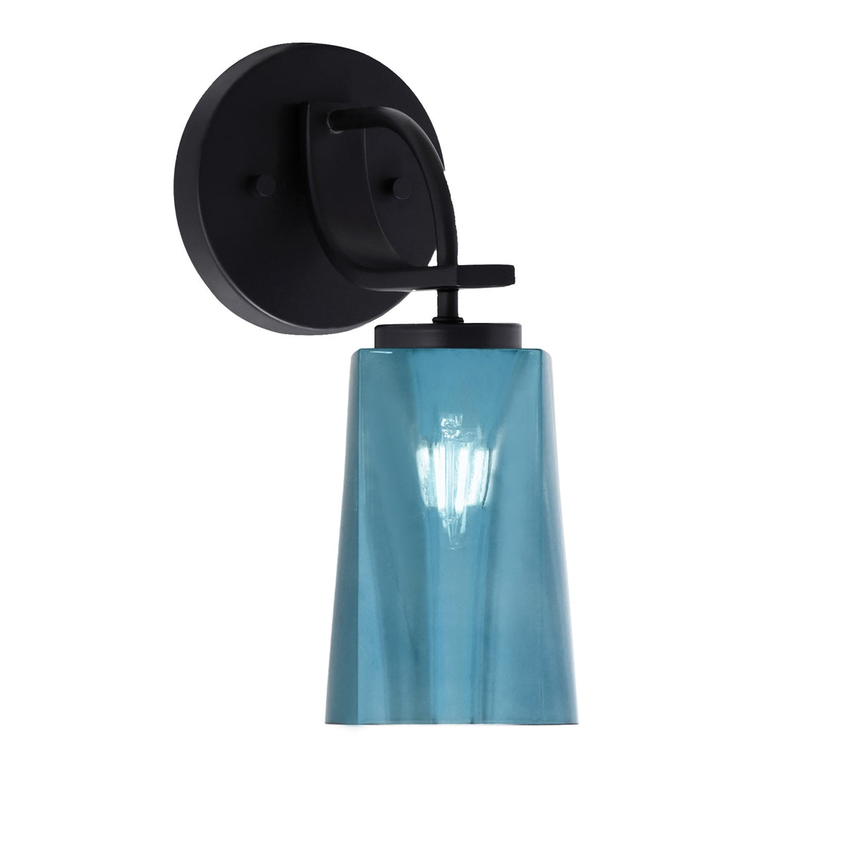 Toltec Cavella 1-Light Wall Sconce | Modern Matte Black and Blue Gradient Glass | Bathroom & Hallway | 5 x 7.5 x 11.75 in | Model 3911-MB-265
