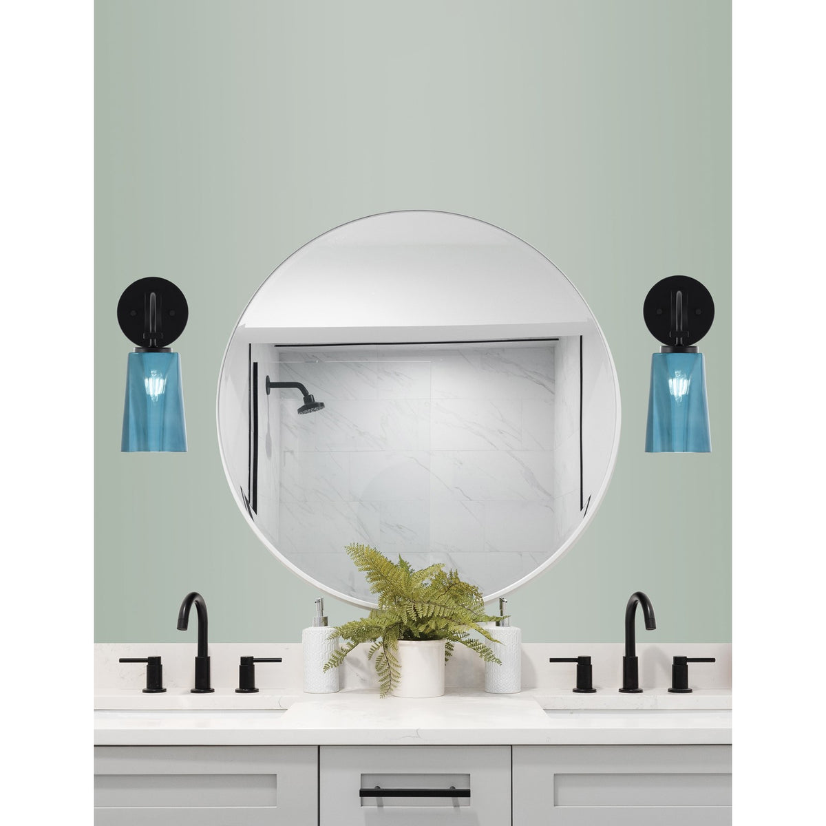 Toltec Cavella 1-Light Wall Sconce | Modern Matte Black and Blue Gradient Glass | Bathroom & Hallway | 5 x 7.5 x 11.75 in | Model 3911-MB-265
