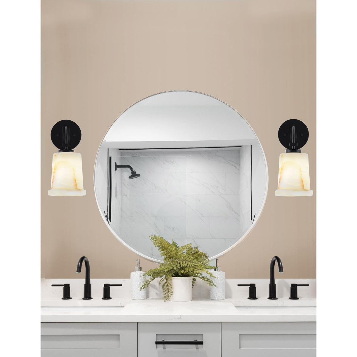 Toltec Cavella 5in 1-Light Wall Sconce | Modern Matte Black and Natural Stone | Bathroom & Hallway Accent Light | Model 3911-MB-4128