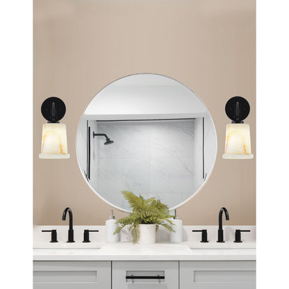Toltec Cavella 5in 1-Light Wall Sconce | Modern Matte Black and Natural Stone | Bathroom & Hallway Accent Light | Model 3911-MB-4128