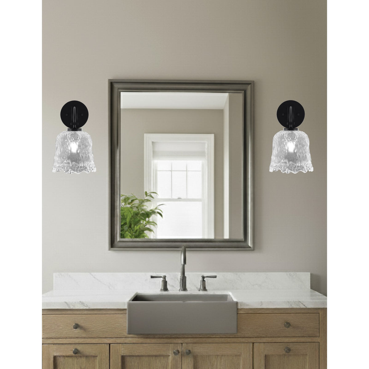 Toltec Cavella 7in 1-Light Wall Sconce | Modern Matte Black and Clear Lava Glass | Bathroom & Hallway Accent Light | Model 3911-MB-4230