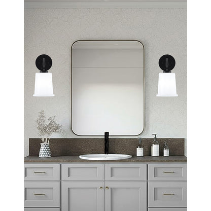 Toltec Cavella 1-Light Wall Sconce | Modern Matte Black and White Opal Glass | Bathroom & Hallway | 5 x 7.75 x 11 in | Model 3911-MB-5031