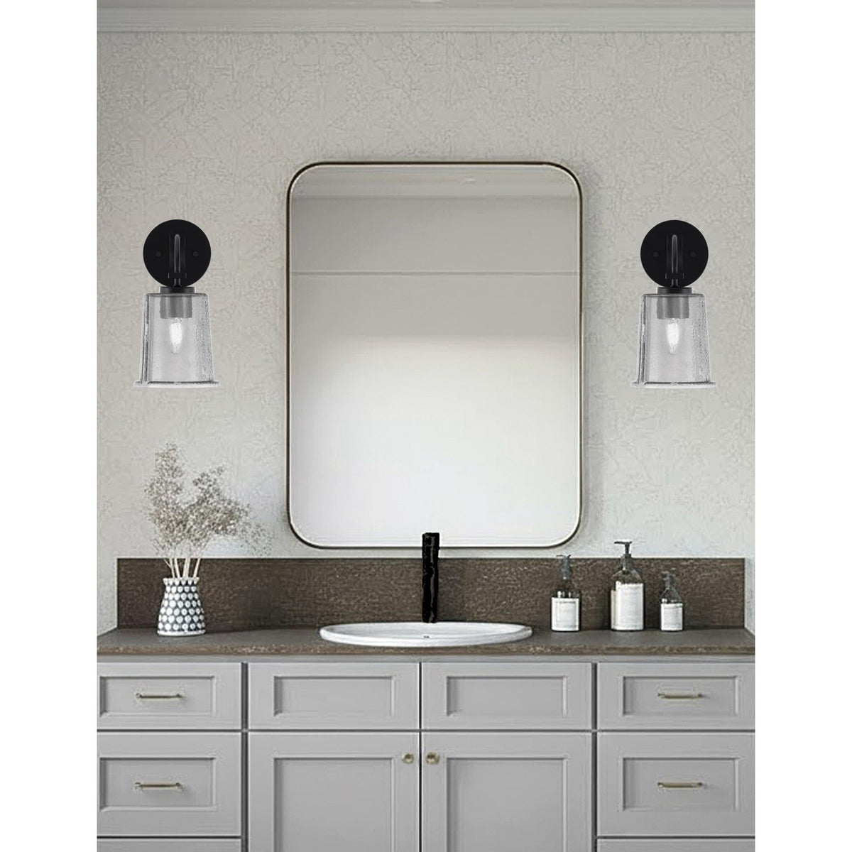 Toltec Cavella 1-Light Wall Sconce | Modern Matte Black and Smoke Bubble Glass | Bathroom & Hallway | 5 x 7.75 x 11 in | Model 3911-MB-5032