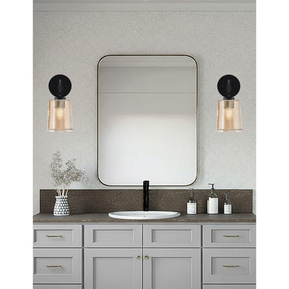 Toltec Cavella 1-Light Wall Sconce | Modern Matte Black and Amber Bubble Glass | Bathroom & Hallway | 5 x 7.75 x 11 in | Model 3911-MB-5033