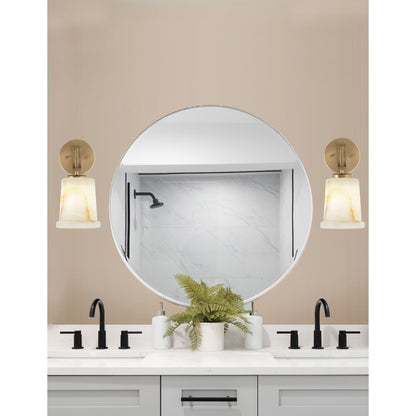 Toltec Cavella 5in 1-Light Wall Sconce | New Age Brass and Natural Stone Glass | Bathroom & Hallway | 5 x 7.75 x 11 in | Model 3911-NAB-4128