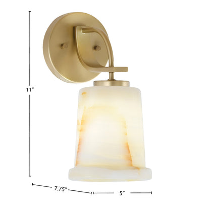 Toltec Cavella 5in 1-Light Wall Sconce | New Age Brass and Natural Stone Glass | Bathroom & Hallway | 5 x 7.75 x 11 in | Model 3911-NAB-4128