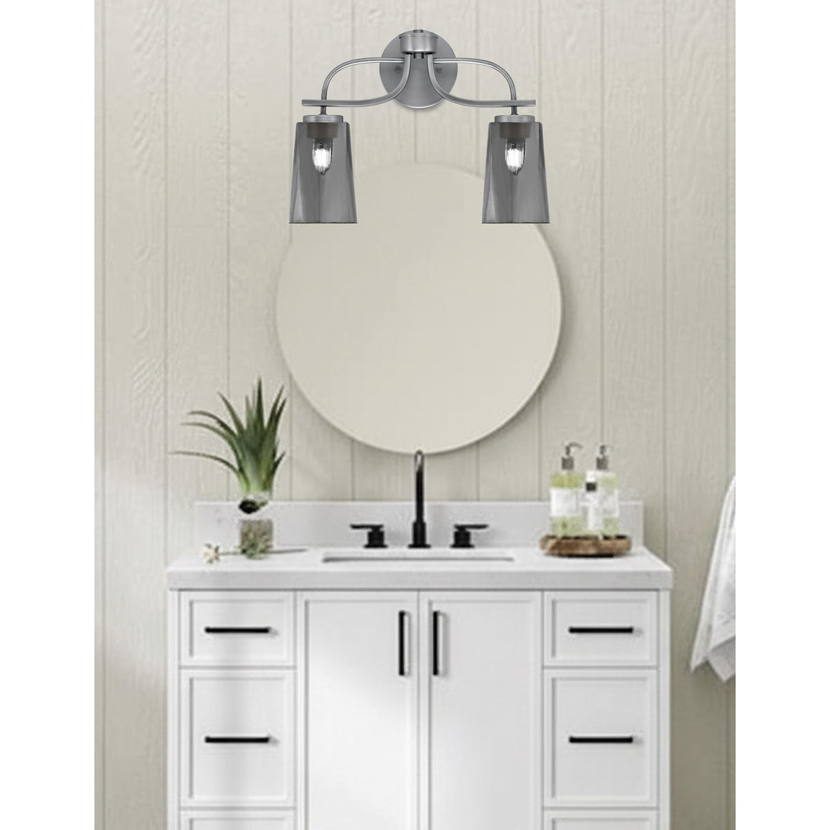 Toltec Cavella 2-Light Bath Bar | Modern Graphite Steel and Smoke Bubble Glass | Bathroom & Powder Room Vanity Light | 7 x 12.5 in | Model 3912-GP-262