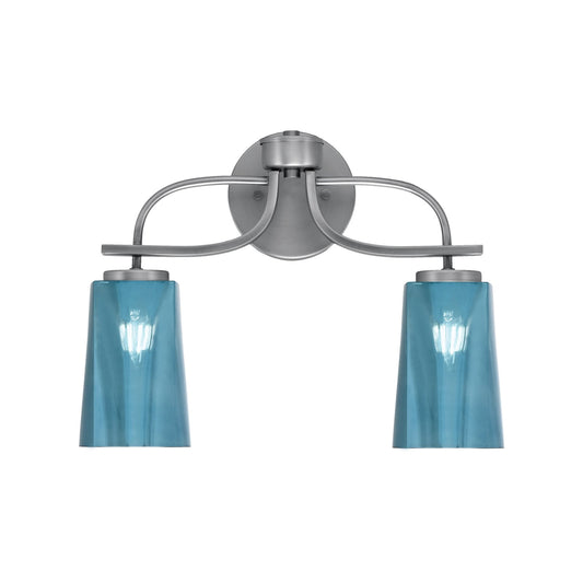 Toltec Cavella 2-Light Bath Bar | Modern Graphite Steel and Blue Gradient Glass | Bathroom & Powder Room Vanity Light | 7 x 12.5 in | Model 3912-GP-265