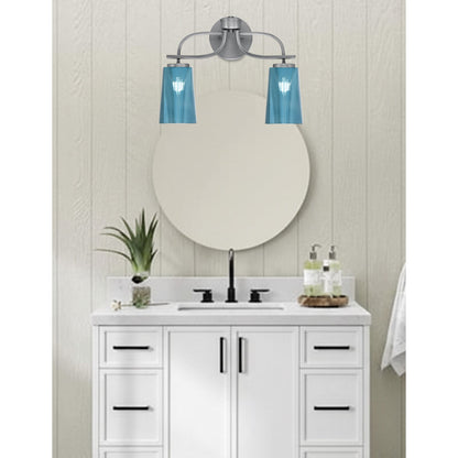 Toltec Cavella 2-Light Bath Bar | Modern Graphite Steel and Blue Gradient Glass | Bathroom & Powder Room Vanity Light | 7 x 12.5 in | Model 3912-GP-265