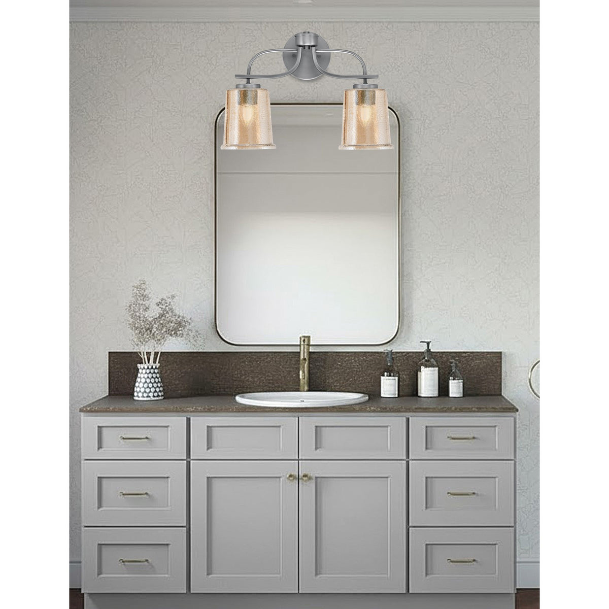 Toltec Cavella 2-Light Bath Bar | Graphite Finish and Amber Bubble Glass | Bathroom Vanity | 7.25 x 12 in | Model 3912-GP-5033