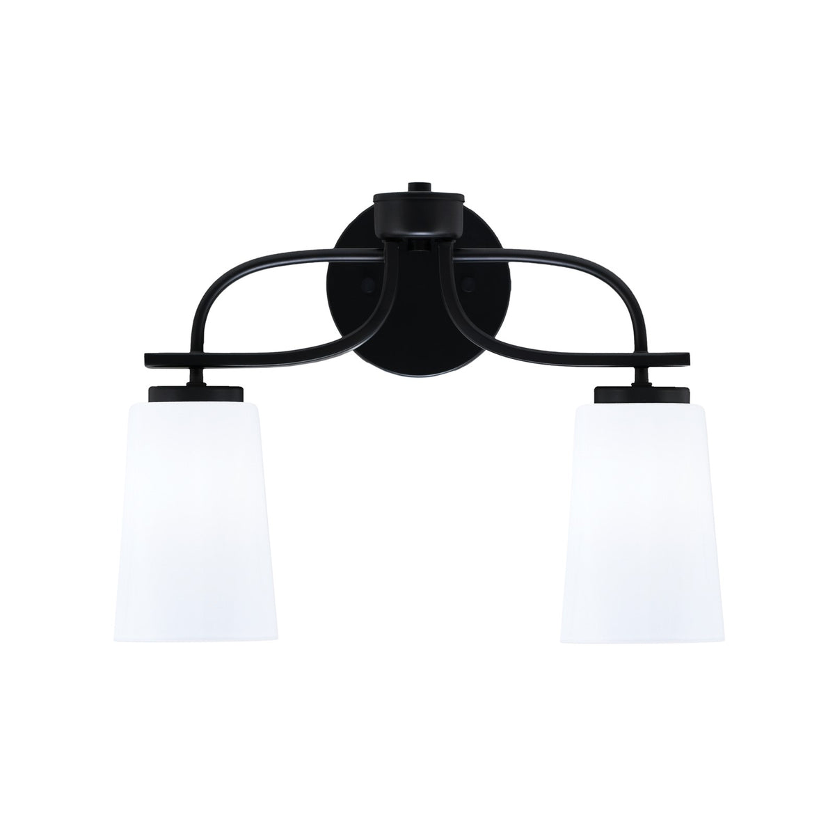 Toltec Cavella 12.5in 2-Light Bath Bar | Modern Matte Black Steel and White Opal Glass | Bathroom Vanity Light | 7 x 12.5 in | Model 3912-MB-261