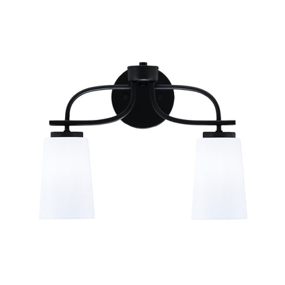 Toltec Cavella 12.5in 2-Light Bath Bar | Modern Matte Black Steel and White Opal Glass | Bathroom Vanity Light | 7 x 12.5 in | Model 3912-MB-261