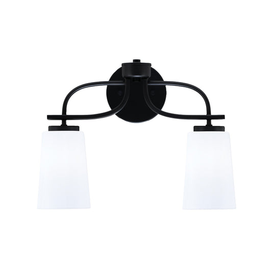 Toltec Cavella 12.5in 2-Light Bath Bar | Modern Matte Black Steel and White Opal Glass | Bathroom Vanity Light | 7 x 12.5 in | Model 3912-MB-261