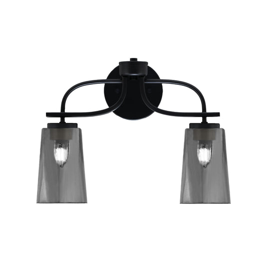 Toltec Cavella 12.5in 2-Light Bath Bar | Modern Matte Black Steel and Smoke Bubble Glass | Bathroom Vanity Light | 7 x 12.5 in | Model 3912-MB-262