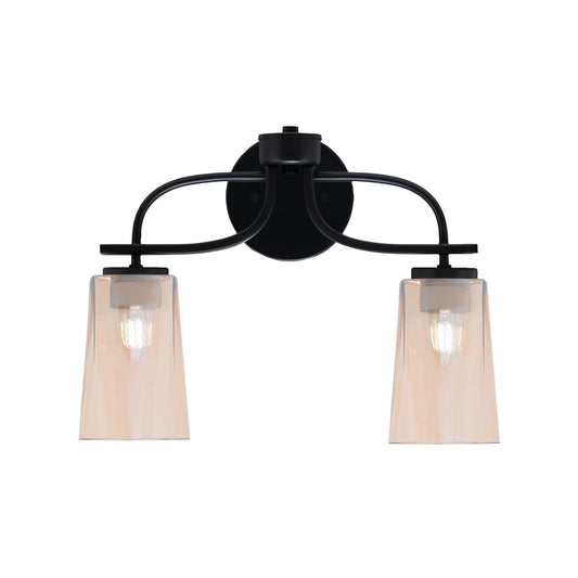 Toltec Cavella 2-Light Bath Bar | Modern Matte Black Steel and Amber Gradient Glass | Bathroom Vanity Light | 7 x 12.5 in | Model 3912-MB-263