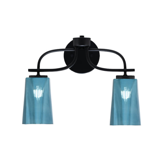 Toltec Cavella 2-Light Bath Bar | Modern Matte Black Steel and Blue Gradient Glass | Bathroom Vanity Light | 7 x 12.5 in | Model 3912-MB-265