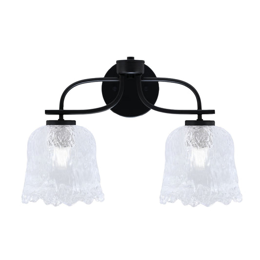 Toltec Cavella 12.5in 2-Light Bath Bar | Modern Matte Black and Clear Lava Glass | Bathroom Vanity | 8.5 x 12.5 in | Model 3912-MB-4230